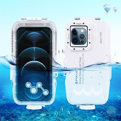 

PULUZ 40m/130ft Waterproof Diving Case for iPhone 13 Pro Max / 12 Pro Max / 11 Pro Max Photo Video Taking Underwater Housing Cover(White)