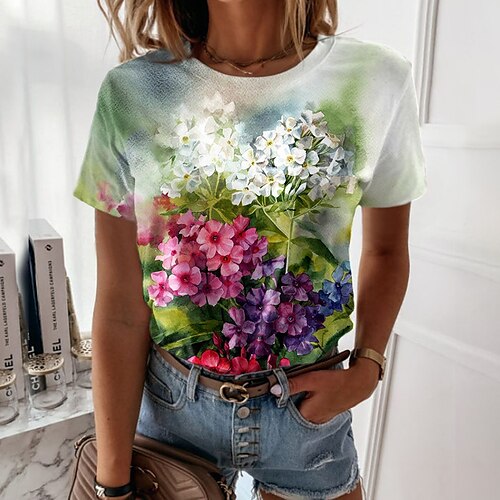 Women's T shirt Tee Green Floral Print Short Sleeve Casual Holiday Basic Round Neck Regular Floral Painting S / 3D Print
Women's T shirt Tee Green Floral Print Short Sleeve Casual Holiday Basic Round Neck Regular Floral Painting S / 3D Print