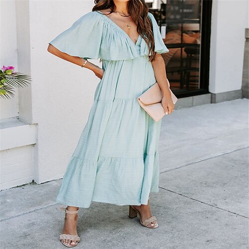 Women's Swing Dress Maxi long Dress Blue Yellow Short Sleeve Solid Color Backless Ruffle Spring Summer V Neck Stylish Casual 2022 S M L XL XXL
Women's Swing Dress Maxi long Dress Blue Yellow Short Sleeve Solid Color Backless Ruffle Spring Summer V Neck Stylish Casual 2022 S M L XL XXL