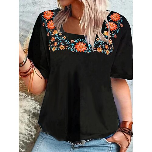 Women's Plus Size Tops T shirt Floral Print Short Sleeve Square Neck Streetwear Daily Going out Cotton Blend Spring Summer Black
Women's Plus Size Tops T shirt Floral Print Short Sleeve Square Neck Streetwear Daily Going out Cotton Blend Spring Summer Black