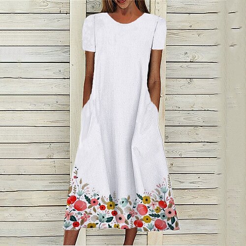 Women's A Line Dress Midi Dress White Short Sleeve Floral Pocket Print Spring Summer Round Neck Stylish Casual Modern 2022 S M L XL XXL 3XL
Women's A Line Dress Midi Dress White Short Sleeve Floral Pocket Print Spring Summer Round Neck Stylish Casual Modern 2022 S M L XL XXL 3XL