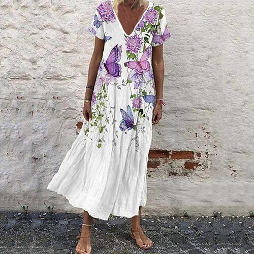 Women's Shift Dress Maxi long Dress White Light Blue Short Sleeve Floral Print Spring Summer V Neck Casual 2022 S M L XL XXL 3XL 4XL 5XL
Women's Shift Dress Maxi long Dress White Light Blue Short Sleeve Floral Print Spring Summer V Neck Casual 2022 S M L XL XXL 3XL 4XL 5XL