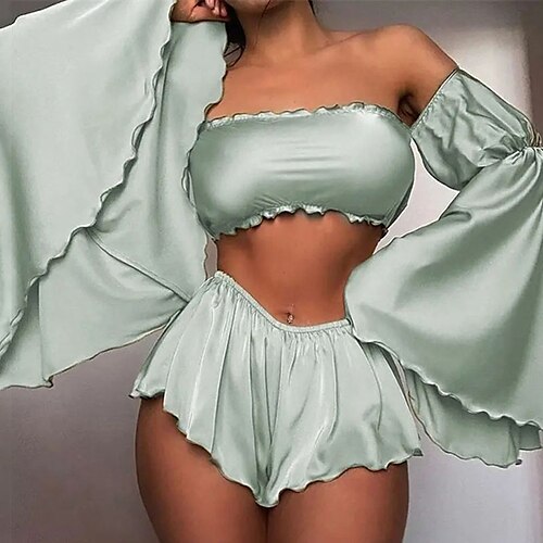 Women's Loungewear Sets Nighty 2 Pieces Pure Color Comfort Sweet Home Beaches Satin Bandeau Long Sleeve Shorts Fall Spring Light Green / Silk
Women's Loungewear Sets Nighty 2 Pieces Pure Color Comfort Sweet Home Beaches Satin Bandeau Long Sleeve Shorts Fall Spring Light Green / Silk