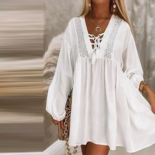 Women's A Line Dress Knee Length Dress White Long Sleeve Pure Color Lace up Spring Summer V Neck Work Elegant 2022 S M L XL XXL
Women's A Line Dress Knee Length Dress White Long Sleeve Pure Color Lace up Spring Summer V Neck Work Elegant 2022 S M L XL XXL