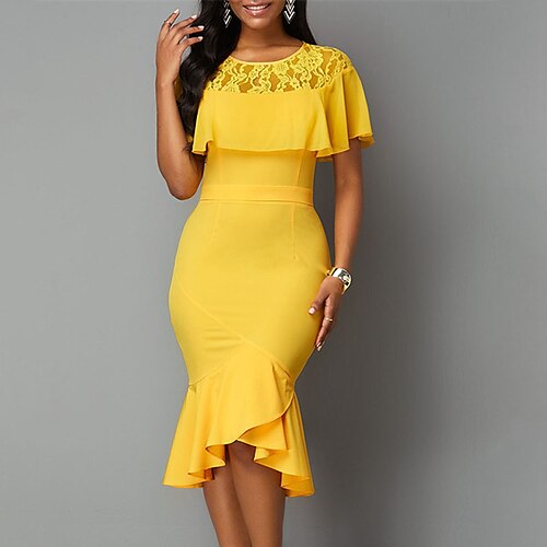 Women's Bodycon Knee Length Dress Blue Yellow Short Sleeve Pure Color Ruffle Lace Spring Summer Crew Neck Party Work Elegant 2022 S M L XL XXL 3XL 4XL 5XL / Party Dress
Women's Bodycon Knee Length Dress Blue Yellow Short Sleeve Pure Color Ruffle Lace Spring Summer Crew Neck Party Work Elegant 2022 S M L XL XXL 3XL 4XL 5XL / Party Dress