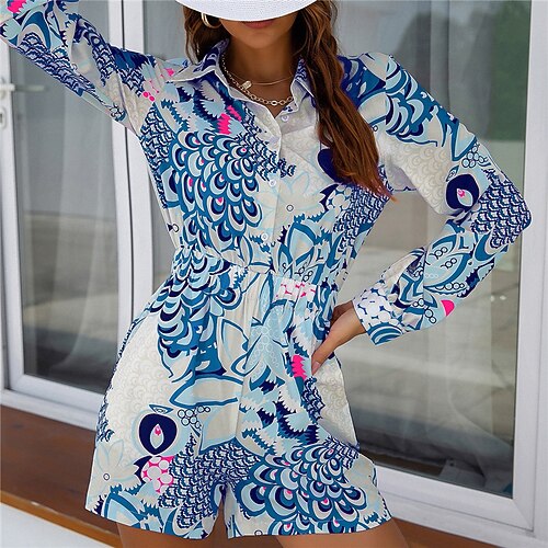 Women's Romper Button Print Floral Shirt Collar Casual Street Daily Regular Fit Long Sleeve Blue Purple XS S M Spring
Women's Romper Button Print Floral Shirt Collar Casual Street Daily Regular Fit Long Sleeve Blue Purple XS S M Spring
