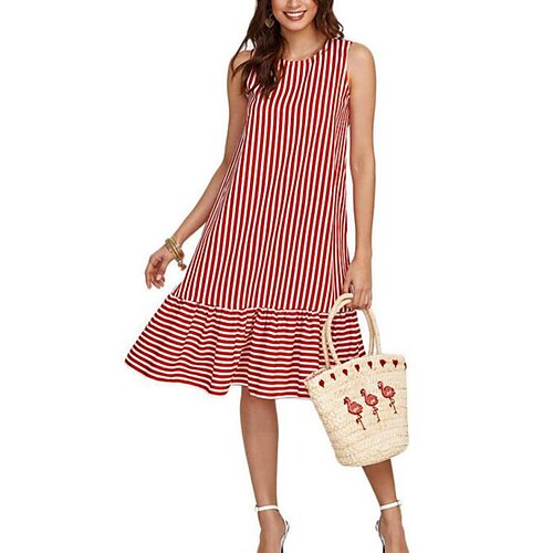 Women's Casual Dress Knee Length Dress Red Sleeveless Striped Ruffle Patchwork Summer Crew Neck Stylish Elegant Casual 2022 S M L XL
Women's Casual Dress Knee Length Dress Red Sleeveless Striped Ruffle Patchwork Summer Crew Neck Stylish Elegant Casual 2022 S M L XL