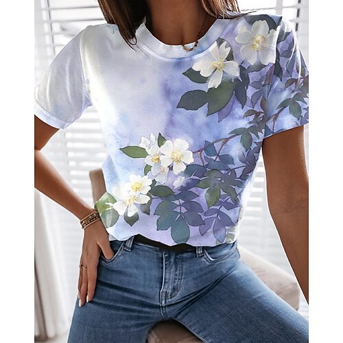 Women's Painting T shirt Floral Print Round Neck Basic Tops Green Blue Pink / 3D Print
Women's Painting T shirt Floral Print Round Neck Basic Tops Green Blue Pink / 3D Print