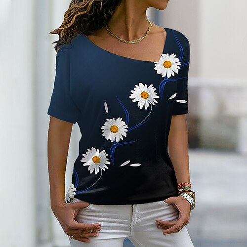 Women's T shirt Tee Green Blue Purple Daisy Print Short Sleeve Casual Holiday Basic V Neck Regular Floral Painting S / 3D Print
Women's T shirt Tee Green Blue Purple Daisy Print Short Sleeve Casual Holiday Basic V Neck Regular Floral Painting S / 3D Print