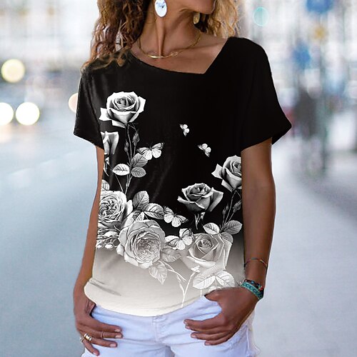 Women's Floral Theme Painting T shirt Floral Butterfly Print V Neck Basic Tops Black / 3D Print
Women's Floral Theme Painting T shirt Floral Butterfly Print V Neck Basic Tops Black / 3D Print