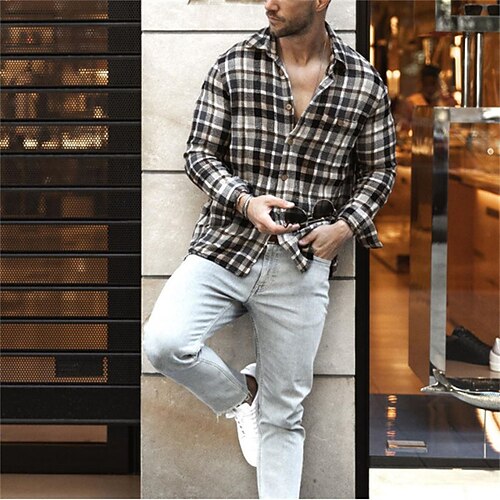 Men's Shirt Plaid Turndown Street Casual Button-Down Long Sleeve Tops Casual Fashion Breathable Comfortable Black / Gray
Men's Shirt Plaid Turndown Street Casual Button-Down Long Sleeve Tops Casual Fashion Breathable Comfortable Black / Gray