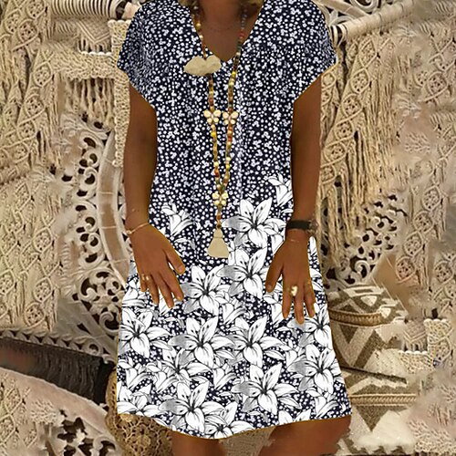 Women's Shift Dress Knee Length Dress Blue Short Sleeve Floral Print Spring Summer V Neck Casual 2022 S M L XL XXL 3XL
Women's Shift Dress Knee Length Dress Blue Short Sleeve Floral Print Spring Summer V Neck Casual 2022 S M L XL XXL 3XL