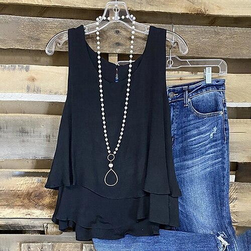 Women's Plus Size Tops T shirt Plain Ruffle Sleeveless Round Neck Streetwear Daily Going out Linen Spring Summer White Black
Women's Plus Size Tops T shirt Plain Ruffle Sleeveless Round Neck Streetwear Daily Going out Linen Spring Summer White Black