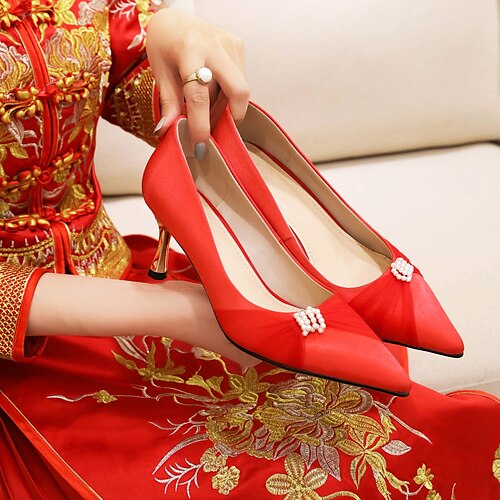 Women's Wedding Shoes Dress Shoes Imitation Pearl Sparkling Glitter Stiletto Heel Pointed Toe Elegant Party Wedding Satin Loafer Fall Summer Solid Colored White Red
Women's Wedding Shoes Dress Shoes Imitation Pearl Sparkling Glitter Stiletto Heel Pointed Toe Elegant Party Wedding Satin Loafer Fall Summer Solid Colored White Red
