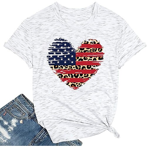 Women's Painting T shirt Heart Leopard USA Print Round Neck Basic Tops Light gray
Women's Painting T shirt Heart Leopard USA Print Round Neck Basic Tops Light gray