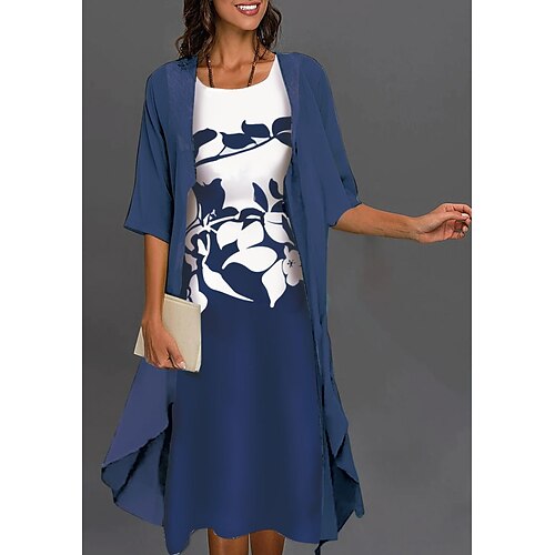 Women's Dress Set Two Piece Dress Midi Dress Blue Half Sleeve Print Fall Spring Autumn Crew Neck 2022 S M L XL XXL 3XL
Women's Dress Set Two Piece Dress Midi Dress Blue Half Sleeve Print Fall Spring Autumn Crew Neck 2022 S M L XL XXL 3XL