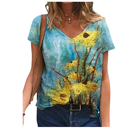 Women's T shirt Tee Green Purple Pink Floral Print Short Sleeve Casual Holiday Basic V Neck Regular Floral Abstract Painting S / 3D Print
Women's T shirt Tee Green Purple Pink Floral Print Short Sleeve Casual Holiday Basic V Neck Regular Floral Abstract Painting S / 3D Print