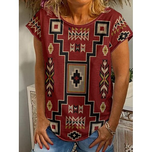 Women's T shirt Tee Red Graphic Geometric Print Short Sleeve Casual Daily Vintage Boho Ethnic Round Neck Regular S / 3D Print
Women's T shirt Tee Red Graphic Geometric Print Short Sleeve Casual Daily Vintage Boho Ethnic Round Neck Regular S / 3D Print