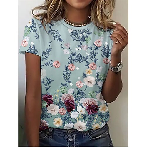Women's T shirt Tee Green Flower Patchwork Print Short Sleeve Casual Daily Basic Round Neck Regular S
Women's T shirt Tee Green Flower Patchwork Print Short Sleeve Casual Daily Basic Round Neck Regular S