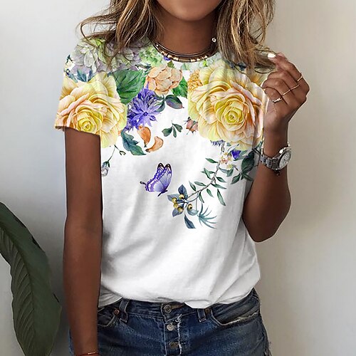 Women's Floral Theme Painting T shirt Floral Print Round Neck Basic Tops Blue Purple Red / 3D Print
Women's Floral Theme Painting T shirt Floral Print Round Neck Basic Tops Blue Purple Red / 3D Print