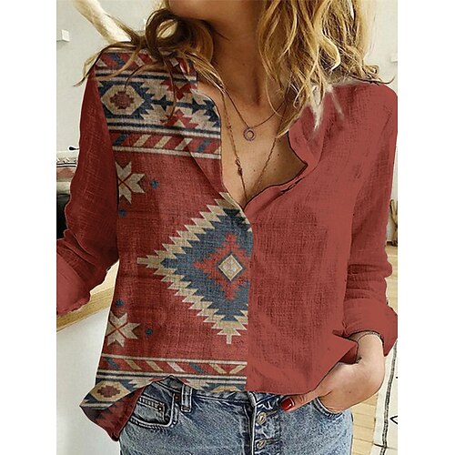 Women's Geometric Blouse Shirt Geometric Button Print Shirt Collar Ethnic Streetwear Tops Red / 3D Print
Women's Geometric Blouse Shirt Geometric Button Print Shirt Collar Ethnic Streetwear Tops Red / 3D Print