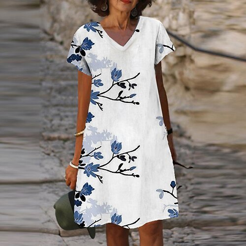 Women's Shift Dress Knee Length Dress White Short Sleeve Floral Print Spring Summer V Neck Stylish Casual 2022 S M L XL XXL 3XL
Women's Shift Dress Knee Length Dress White Short Sleeve Floral Print Spring Summer V Neck Stylish Casual 2022 S M L XL XXL 3XL