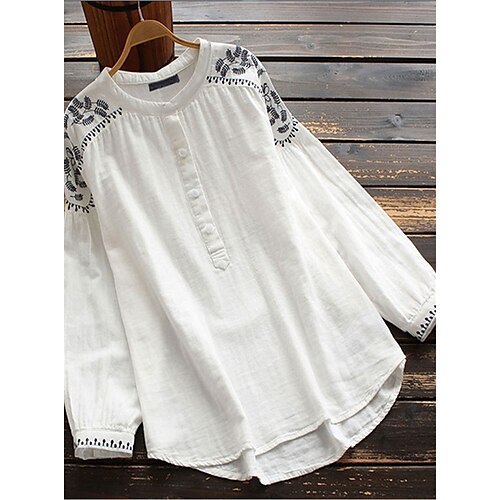 Women's Plus Size Tops Blouse Shirt Floral Embroidered Long Sleeve Crewneck Basic Streetwear Daily Going out Polyester Spring Summer Blue White
Women's Plus Size Tops Blouse Shirt Floral Embroidered Long Sleeve Crewneck Basic Streetwear Daily Going out Polyester Spring Summer Blue White