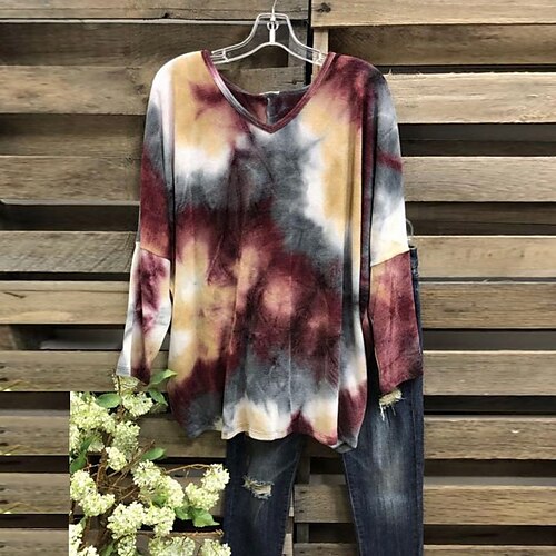 Women's Plus Size Tops T shirt Tie Dye Print Long Sleeve V Neck Streetwear Daily Going out Polyester Spring Summer Dark Red
Women's Plus Size Tops T shirt Tie Dye Print Long Sleeve V Neck Streetwear Daily Going out Polyester Spring Summer Dark Red