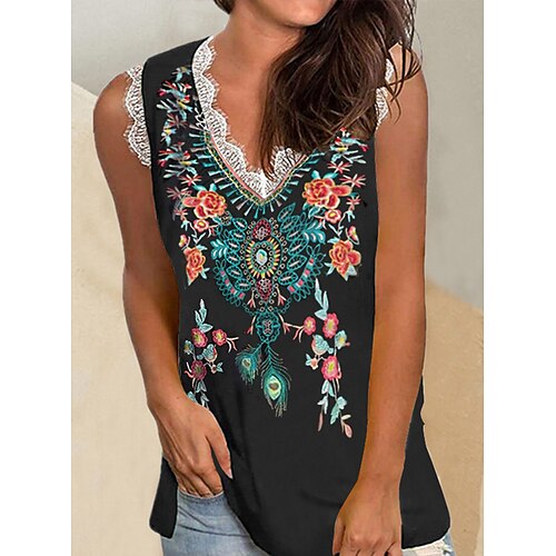 Women's Floral Theme Tank Top Camis Floral Feather Lace Trims Print V Neck Ethnic Streetwear Boho Tops Green Blue White / 3D Print
Women's Floral Theme Tank Top Camis Floral Feather Lace Trims Print V Neck Ethnic Streetwear Boho Tops Green Blue White / 3D Print