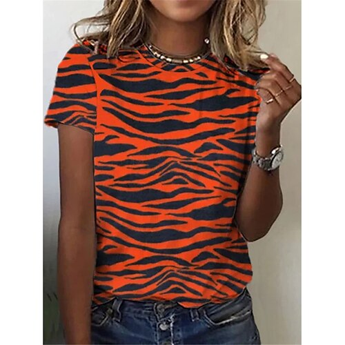 Women's T shirt Tee Orange Striped Patchwork Print Short Sleeve Casual Daily Basic Round Neck Regular S / 3D Print
Women's T shirt Tee Orange Striped Patchwork Print Short Sleeve Casual Daily Basic Round Neck Regular S / 3D Print
