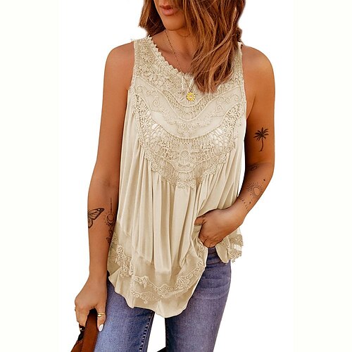european and american summer new sleeveless lace top female amazon cross-border loose round neck pullover vest 2565112
european and american summer new sleeveless lace top female amazon cross-border loose round neck pullover vest 2565112