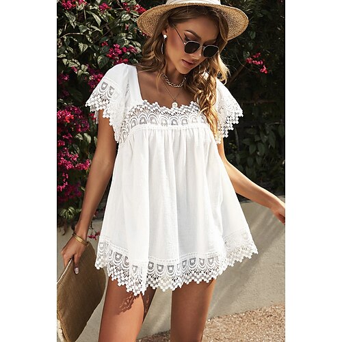 Women's T shirt Tee Green Pink Light Blue Plain Lace Patchwork Short Sleeve Casual Weekend Basic Square Neck Regular S
Women's T shirt Tee Green Pink Light Blue Plain Lace Patchwork Short Sleeve Casual Weekend Basic Square Neck Regular S
