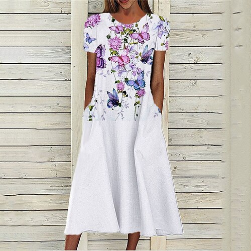 Women's A Line Dress Midi Dress White Short Sleeve Butterfly Animal Pocket Print Spring Summer Round Neck Stylish Casual Modern 2022 S M L XL XXL 3XL
Women's A Line Dress Midi Dress White Short Sleeve Butterfly Animal Pocket Print Spring Summer Round Neck Stylish Casual Modern 2022 S M L XL XXL 3XL