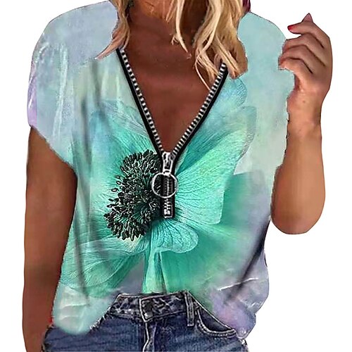 Women's Plus Size Tops T shirt Tee Floral Zipper Print Short Sleeve V Neck Streetwear Daily Going out Cotton Spandex Jersey Spring Summer Green Blue
Women's Plus Size Tops T shirt Tee Floral Zipper Print Short Sleeve V Neck Streetwear Daily Going out Cotton Spandex Jersey Spring Summer Green Blue