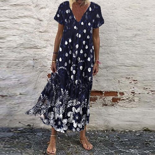 Women's Shift Dress Maxi long Dress Blue Black Short Sleeve Floral Print Spring Summer V Neck Elegant Casual Vacation 2022 S M L XL XXL 3XL
Women's Shift Dress Maxi long Dress Blue Black Short Sleeve Floral Print Spring Summer V Neck Elegant Casual Vacation 2022 S M L XL XXL 3XL