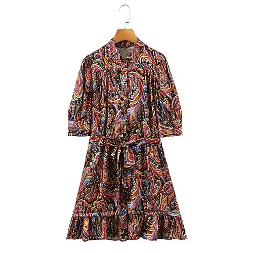 Women's Casual Dress Short Mini Dress Brown Half Sleeve Print With Belt Button Print Spring Summer V Neck Casual Vacation 2022 S M L
Women's Casual Dress Short Mini Dress Brown Half Sleeve Print With Belt Button Print Spring Summer V Neck Casual Vacation 2022 S M L
