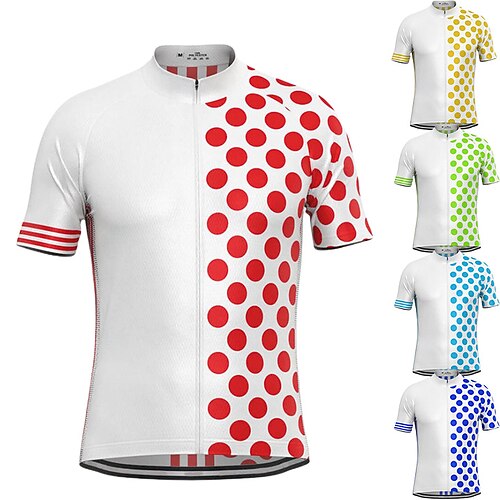 21Grams Men's Cycling Jersey Short Sleeve Bike Top with 3 Rear Pockets Mountain Bike MTB Road Bike Cycling Breathable Quick Dry Moisture Wicking Reflective Strips White Black Green Polka Dot
21Grams Men's Cycling Jersey Short Sleeve Bike Top with 3 Rear Pockets Mountain Bike MTB Road Bike Cycling Breathable Quick Dry Moisture Wicking Reflective Strips White Black Green Polka Dot
