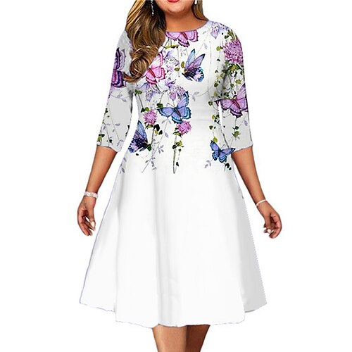 Women's Plus Size Casual Dress Floral Crew Neck Print 3/4 Length Sleeve Fall Spring Casual Midi Dress Causal Daily Dress / Butterfly
Women's Plus Size Casual Dress Floral Crew Neck Print 3/4 Length Sleeve Fall Spring Casual Midi Dress Causal Daily Dress / Butterfly
