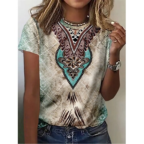 Women's T shirt Tribal Patchwork Print Round Neck Basic Tops Rainbow / 3D Print
Women's T shirt Tribal Patchwork Print Round Neck Basic Tops Rainbow / 3D Print