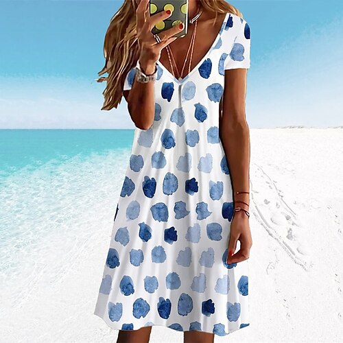 Women's Casual Dress Midi Dress Blue Light Blue Gray Short Sleeve Polka Dot Print Spring Summer V Neck Loose Fit 2022 S M L XL
Women's Casual Dress Midi Dress Blue Light Blue Gray Short Sleeve Polka Dot Print Spring Summer V Neck Loose Fit 2022 S M L XL