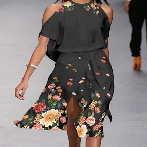 Women's Shift Dress Knee Length Dress Black Short Sleeve Floral Print Spring Summer Halter Neck Modern Butterfly Sleeve 2022 M L XL XXL 3XL
Women's Shift Dress Knee Length Dress Black Short Sleeve Floral Print Spring Summer Halter Neck Modern Butterfly Sleeve 2022 M L XL XXL 3XL
