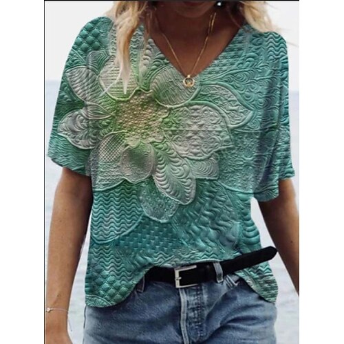 Women's Floral Theme T shirt Graphic Flower Print V Neck Basic Tops Green Purple Pink / 3D Print
Women's Floral Theme T shirt Graphic Flower Print V Neck Basic Tops Green Purple Pink / 3D Print