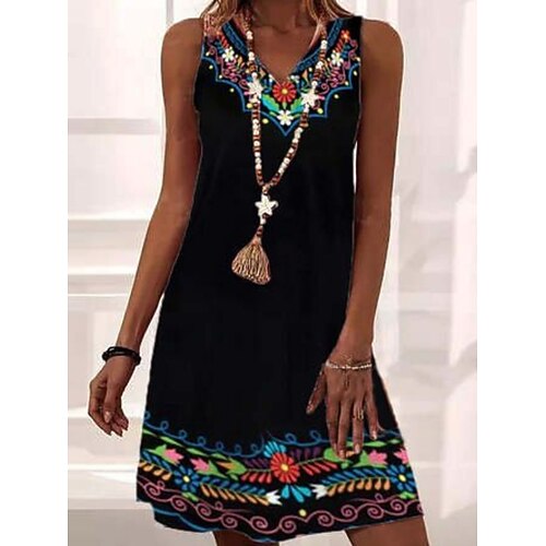 Women's A Line Dress Knee Length Dress Black Sleeveless Floral Print Spring Summer V Neck Casual Vintage 2022 S M L XL XXL 3XL 
Women's A Line Dress Knee Length Dress Black Sleeveless Floral Print Spring Summer V Neck Casual Vintage 2022 S M L XL XXL 3XL