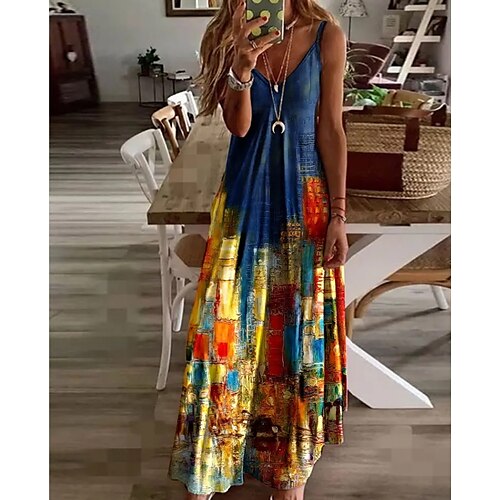 Women's A Line Dress Maxi long Dress Blue Sleeveless Print Color Block Ruched Print Spring Summer V Neck Spaghetti Strap Elegant Casual 2022 S M L XL
Women's A Line Dress Maxi long Dress Blue Sleeveless Print Color Block Ruched Print Spring Summer V Neck Spaghetti Strap Elegant Casual 2022 S M L XL