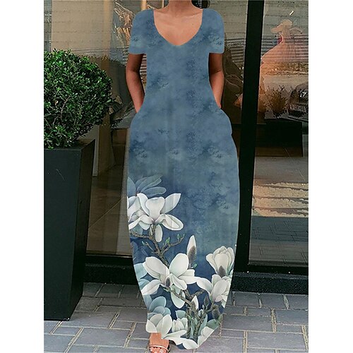 Women's Shift Dress Maxi long Dress Blue Short Sleeve Floral Pocket Print Spring Summer V Neck Casual Vacation 2022 S M L XL XXL 3XL
Women's Shift Dress Maxi long Dress Blue Short Sleeve Floral Pocket Print Spring Summer V Neck Casual Vacation 2022 S M L XL XXL 3XL