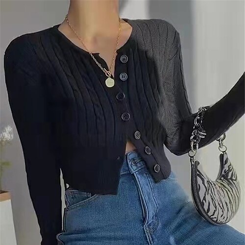 Women's Cardigan Knitted Button Pure Color Stylish Casual Soft Long Sleeve Sweater Cardigans Crew Neck Spring Summer Black
Women's Cardigan Knitted Button Pure Color Stylish Casual Soft Long Sleeve Sweater Cardigans Crew Neck Spring Summer Black