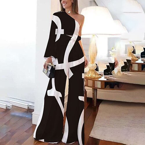 Women's Jumpsuit Backless Color Block One Shoulder Elegant Party Regular Fit Long Sleeve Black S M L Spring
Women's Jumpsuit Backless Color Block One Shoulder Elegant Party Regular Fit Long Sleeve Black S M L Spring