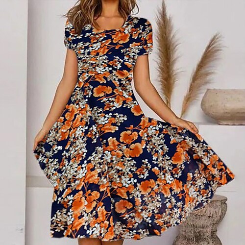 Women's A Line Dress Knee Length Dress Blue Orange Short Sleeve Floral Print Spring Summer Crew Neck Casual 2022 S M L XL XXL 3XL 4XL 5XL
Women's A Line Dress Knee Length Dress Blue Orange Short Sleeve Floral Print Spring Summer Crew Neck Casual 2022 S M L XL XXL 3XL 4XL 5XL