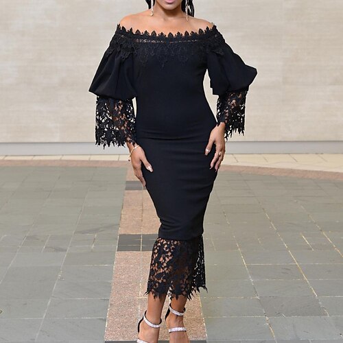 Women's Sheath Dress Maxi long Dress Blue White Black Red Long Sleeve Pure Color Lace Patchwork Spring Summer Off Shoulder Party Stylish Puff Sleeve 2022 S M L XL XXL 3XL / Party Dress
Women's Sheath Dress Maxi long Dress Blue White Black Red Long Sleeve Pure Color Lace Patchwork Spring Summer Off Shoulder Party Stylish Puff Sleeve 2022 S M L XL XXL 3XL / Party Dress