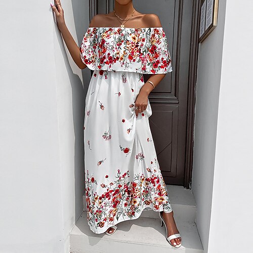Women's A Line Dress Maxi long Dress White Half Sleeve Floral Ruffle Cold Shoulder Print Spring Summer Off Shoulder Stylish Work Elegant 2022 XS S M L
Women's A Line Dress Maxi long Dress White Half Sleeve Floral Ruffle Cold Shoulder Print Spring Summer Off Shoulder Stylish Work Elegant 2022 XS S M L